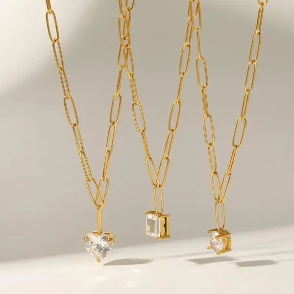Wholesale 304 Stainless Steel Plated With 18K Real Gold Vacuum Electroplating (In Furnace) Gold Women's Suitable Geometric Zircon Necklace