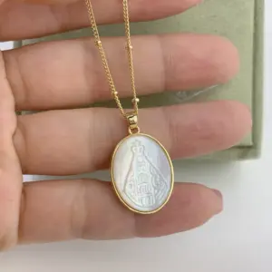 Wholesale Retro Geometric Virgin Mary Copper Inlaid Shell Necklace 1 Piece