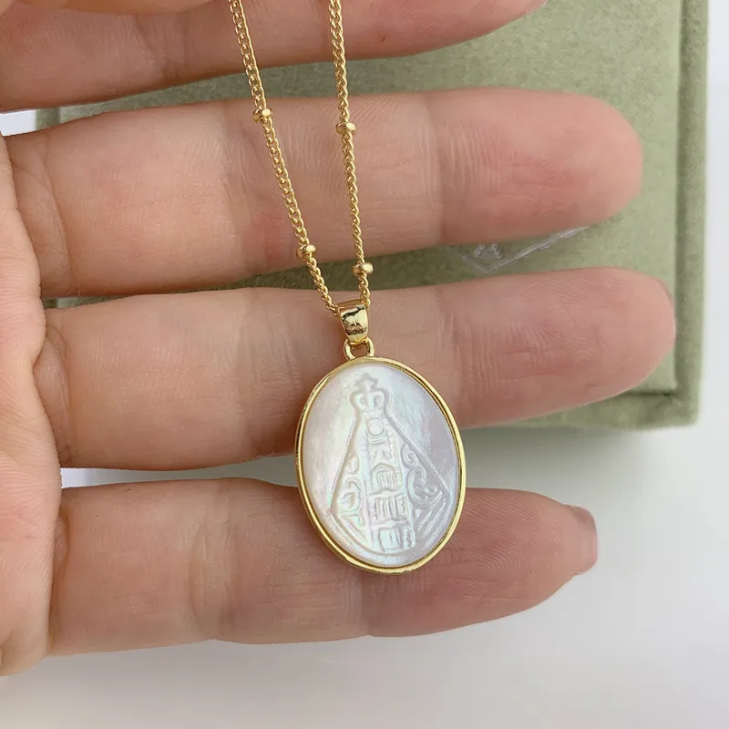Wholesale Retro Geometric Virgin Mary Copper Inlaid Shell Necklace 1 Piece