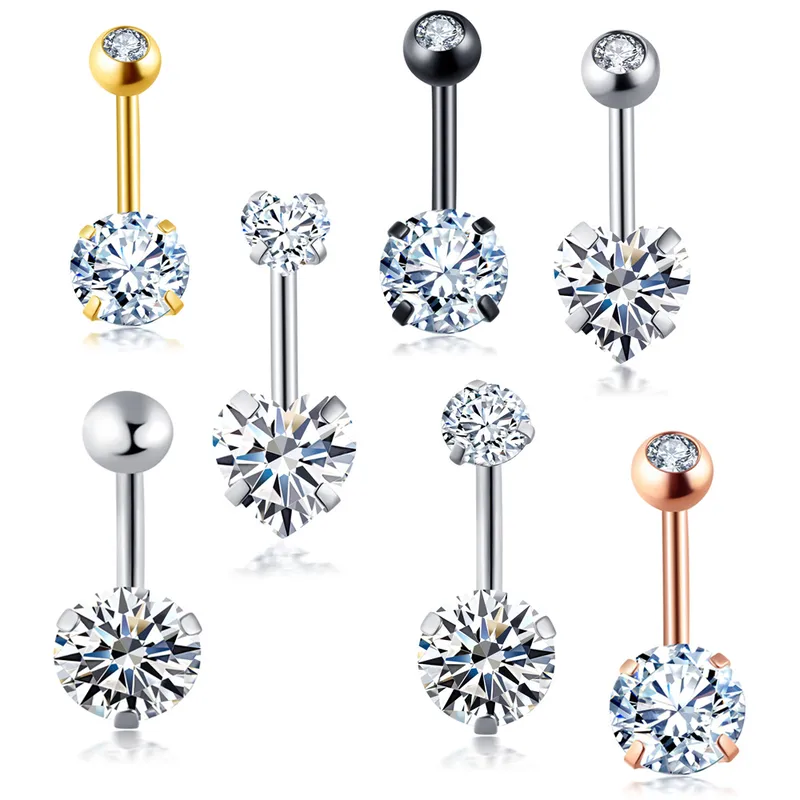Wholesale Simple Style Heart Shape Stainless Steel Plating Zircon Belly Ring 1 Piece