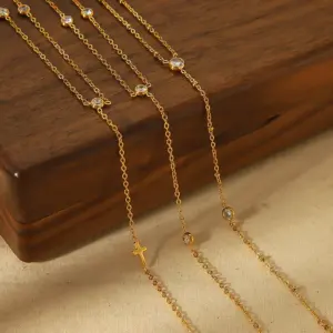 Wholesale 1 Piece IG Style Simple Style Classic Style Geometric Star 304 Stainless Steel Waterproof Non Tarnish Zircon PVD Coated Real Gold Plated 18K Gold Women's Anklet