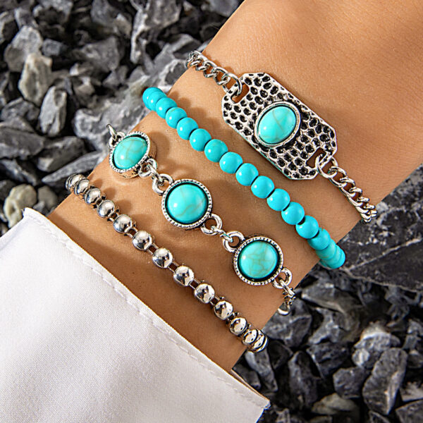 Wholesale Bohemian ethnic style inlaid turquoise bracelet suit personality exaggerated butterfly turquoise bracelet multi-piece set
