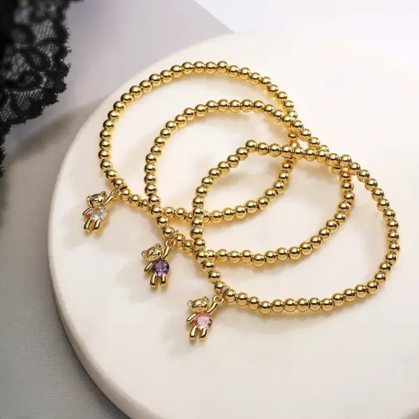 Wholesale Casual Cute Simple Style Bear Copper Plating Inlay Zircon 18k Gold Plated Bracelets