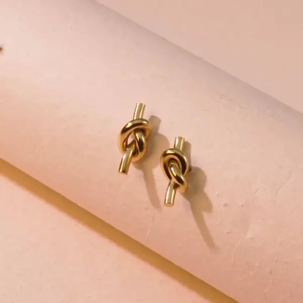 Wholesale 304 Stainless Steel Plastic Knot Ion Plating (IP) 18K Gold Plated Cute Classic Style Waterproof Non Tarnish Multicolor-Golden Yellow Ear Studs