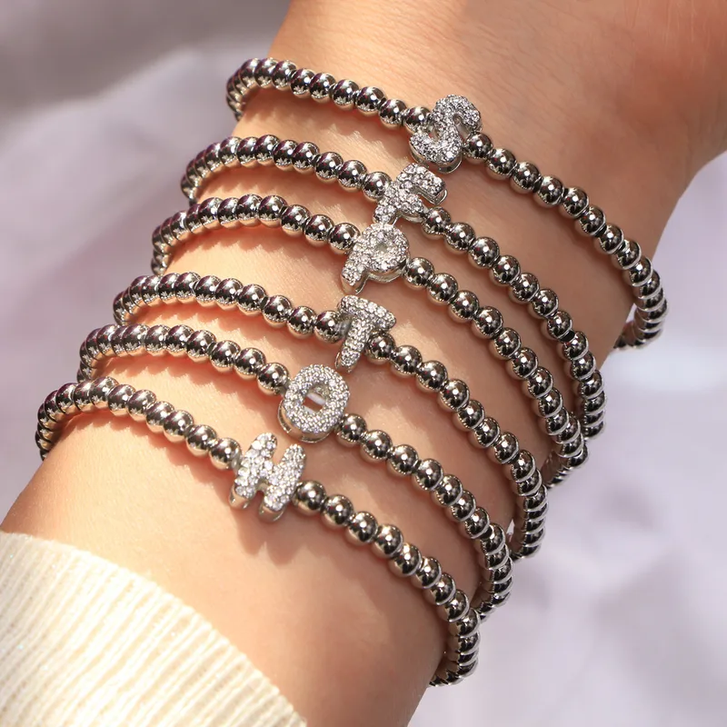 Wholesale Jewelry Simple Style Letter Copper Zircon Inlay Bracelets Beaded Chain