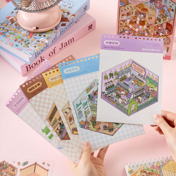 oly-49337135d87e3d465b9e9da6c87b0b1c Wholesale Zaomu Miniature Scene Sticker Book Sunshine Town 3D Stereo Cartoon Cabin DIY Landscaping Decoration Sticker Book