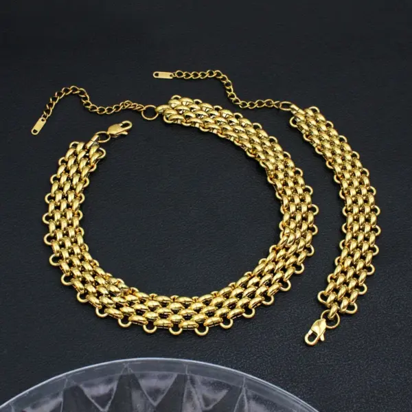 Wholesale PVD Coated 18K Gold Real Gold Plated Solid Color 304 Stainless Steel Hip-Hop Retro Waterproof Non Tarnish Bracelets Necklace