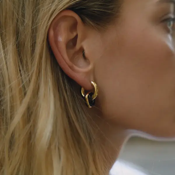 Wholesale Women's Style - Minimalist Style / 18K Gold Stainless Steel + Oil Drop / White / Black / Burgundy / Green Oil Drop Double Hoop Earrings Pair