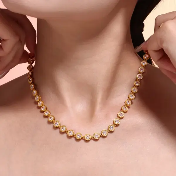 Wholesale 304 Stainless Steel Geometric PVD Coated Zircon Real Gold Plated Glam Luxurious Vacation Waterproof Non Tarnish Plating Inlay Jewelry Set