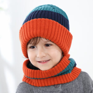 Wholesale Knitted hat children's 2022 autumn and winter New hat scarf suit striped knitted wool hat 10 color spot