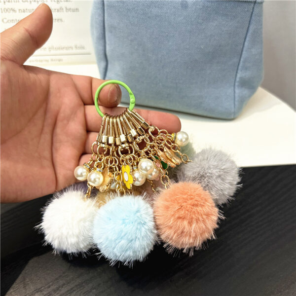 oly-4940709436be24837115dcc01e636e56 Wholesale Small Fresh Flower Fur Ball Car Keychain Colorfulful Candy Ball Pearl Bag Pendant Earphone Set Bag Pendant Accessories