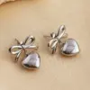 PVD Coated Real Gold Plated 18K Gold Heart Shape Bow Knot 304 Stainless Steel Elegant Glam Luxurious Waterproof Non Tarnish Dangling Earrings