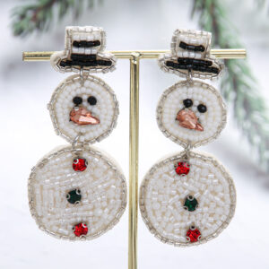 1 pair of rice bead snowman earrings