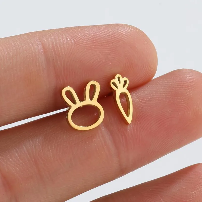 Wholesale PVD Coated 18K Gold Real Gold Plated Bunny Ears 304 Stainless Steel Fashion Waterproof Non Tarnish Ear Studs