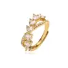 Wholesale Elegant Luxurious Shiny V Shape Copper Plating Inlay Zircon 18k Gold Plated Open Rings