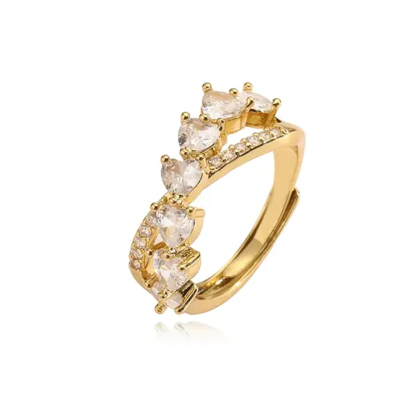 Wholesale Elegant Luxurious Shiny V Shape Copper Plating Inlay Zircon 18k Gold Plated Open Rings