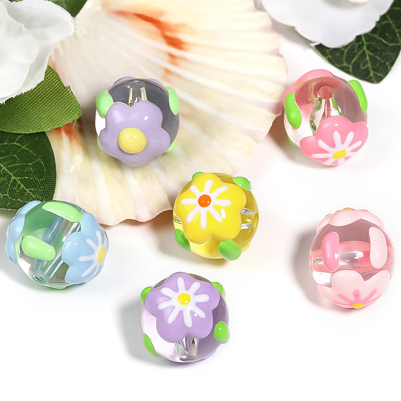 Wholesale op oil painting beaded flowers snowflake acrylic beads