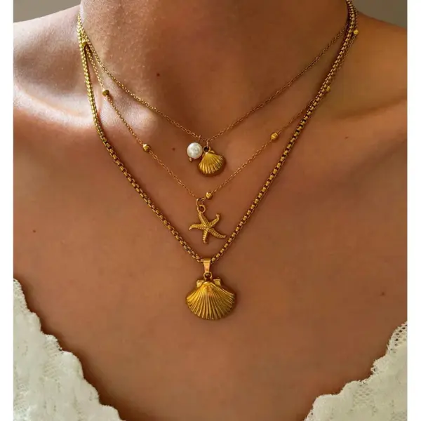 PVD Coated Real Gold Plated Starfish 304 Stainless Steel Beach Waterproof Non Tarnish Surgical Steel Plating Lobster Trigger Clasp Closure Pendant Necklace