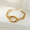 Style Personality Geometric Hollow 304 Stainless Steel Vacuum Electroplating (Furnace) 18K Real Gold Plated Oval Necklace Bracelet Earrings Jewelry Set Versatile Ring Wholesale