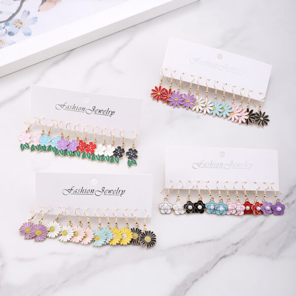 Wholesale Cross Border Color Small Flower Oil Drop Pendant Earrings suit Bohemian Alloy Earrings Spring and Summer Earrings Gift