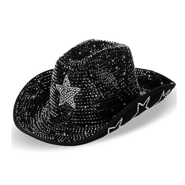 Wholesale Full Diamond Silver Colorful Diamond Five-Pointed Star Cowboy Hat Handmade Diamond Colorfulful Diamond Performance Hat Diamond Cowboy Hat