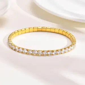 Simple Style Square 201 Stainless Steel 18K Gold Plated Zircon Stainless Steel Bracelets In Bulk