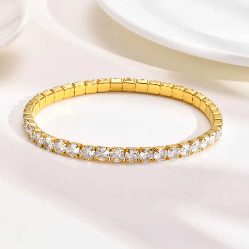 Wholesale Simple Style Square 201 Stainless Steel 18K Gold Plated Zircon Stainless Steel Bracelets In Bulk