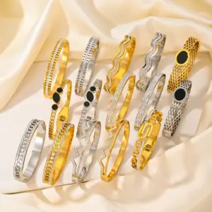 304 Stainless Steel Solid Color PVD Coated Rhinestones 18K Real Gold Plated Elegant Romantic Waterproof Non Tarnish Inlay Gold Sier Bangle