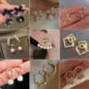 1 Pair Elegant Geometric Bow Knot Inlay Imitation Pearl Alloy Rhinestones Earrings