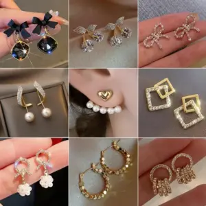 1 Pair Elegant Geometric Bow Knot Inlay Imitation Pearl Alloy Rhinestones Earrings