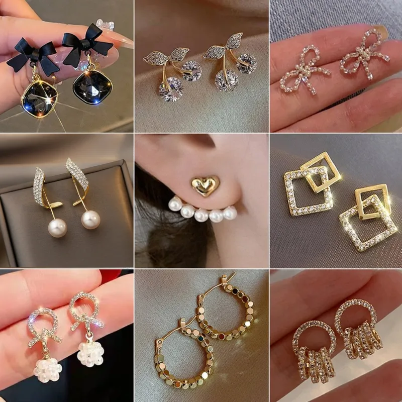Wholesale 1 Pair Elegant Geometric Bow Knot Inlay Imitation Pearl Alloy Rhinestones Earrings
