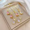 Real Gold Plated 304 Stainless Steel PVD Coated Artificial Gemstones Animal Waterproof Non Tarnish Cute Earrings Necklace For Women'S