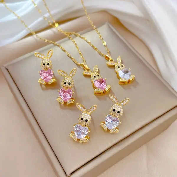 Real Gold Plated 304 Stainless Steel PVD Coated Artificial Gemstones Animal Waterproof Non Tarnish Cute Earrings Necklace For Women'S