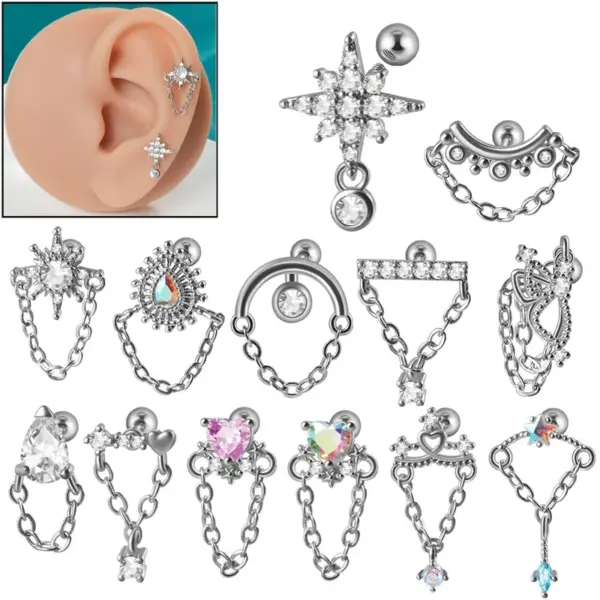 Wholesale 1 Piece Ear Cartilage Rings & Studs Elegant Glam Flower 304 Stainless Steel Copper Inlay Zircon