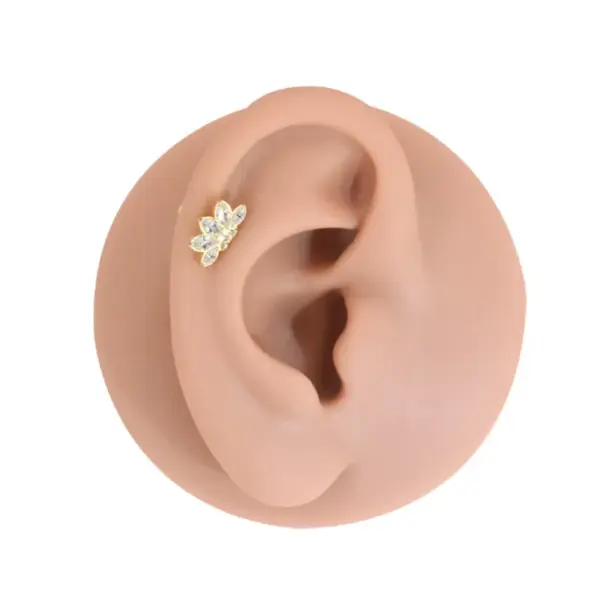 Wholesale 1 Piece Ear Cartilage Rings & Studs Simple Style Commute Geometric Pure Titanium Alloy Zircon Vacuum Plating 14K Gold Plated White Lip