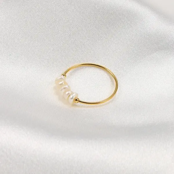 PVD Coated 18K Gold Plated Geometric Freshwater Pearl Titanium Steel Simple Style Rings