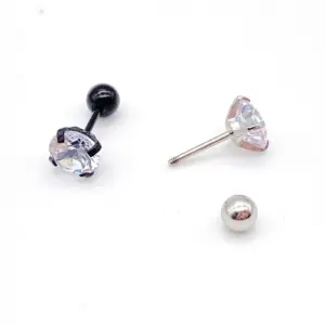 Wholesale Simple Style Round Stainless Steel Inlay Zircon Ear Studs 1 Piece