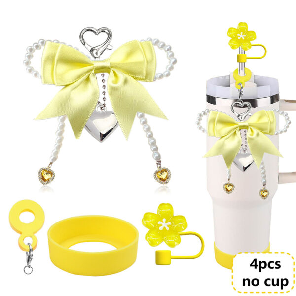 Wholesale South Korea Jewelry Ins Fashion Bow Pearl Mobile Phone Hanging Chain Stanley Cup Couple Love Straw Cap