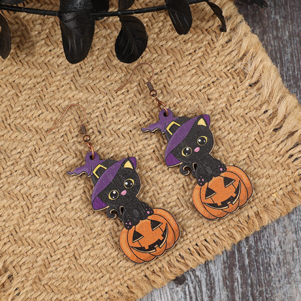 Wholesale Halloween Horror Pumpkin Creative Splicing Wooden Earrings