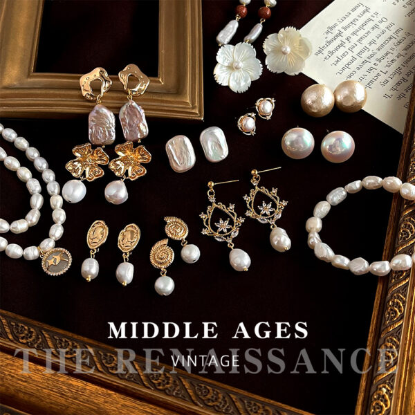 Wholesale vintage Antique Baroque Freshwater Pearl Earrings Collection Retro Court Style Fritillaria Flower Ear Jewelry