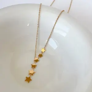 Sc137 Gold Pentagram Tassel Necklace / Titanium Steel