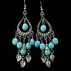 Wholesale Small leaf and twig tassel turquoise earrings