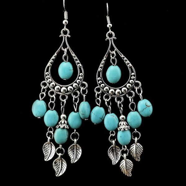 Wholesale Small leaf and twig tassel turquoise earrings