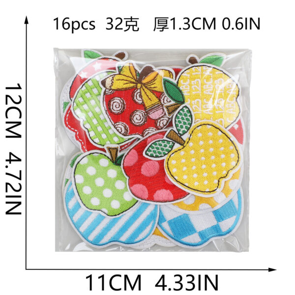 Wholesale Art Apple Embroidered Cloth Sticker Stripe Dot Apple Pattern Fruit Embroidered Label Bag Decorative Color Fruit