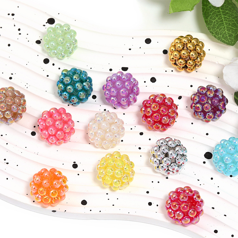 Wholesale Heavy-duty plated solid color acrylic bayberry ball with through holes, DIY mobile phone chain, beaded pen jewelry aessories