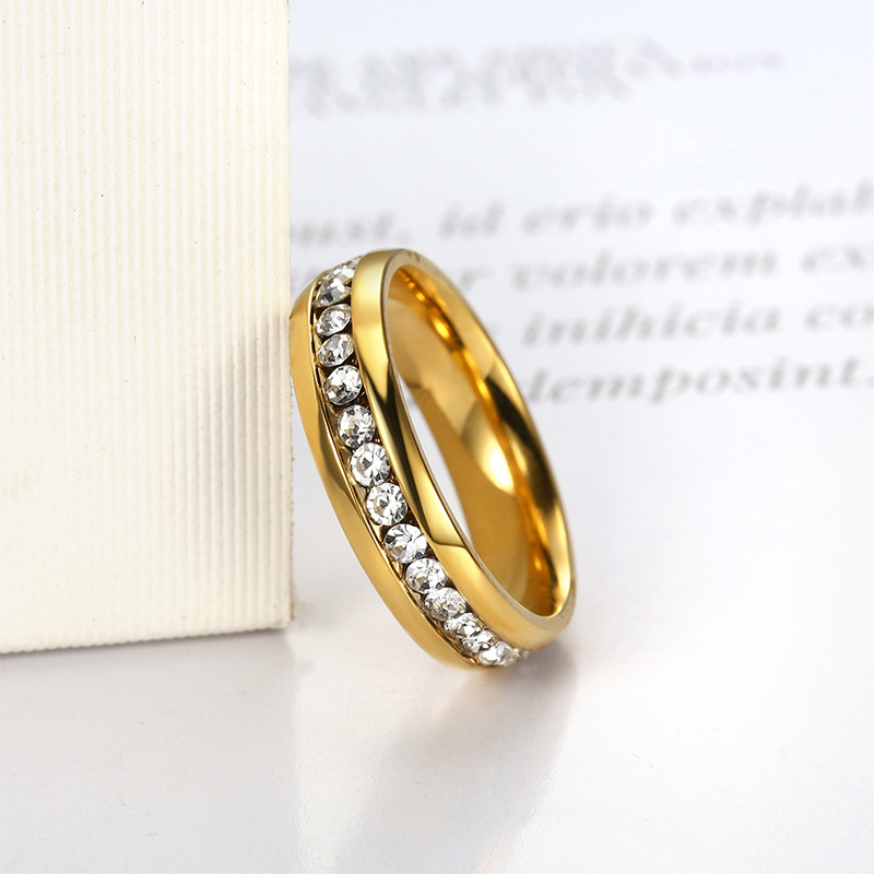 Wholesale Amazon Fashion New Simple Aessories Ins Fashion Gold Diamond-encrusted Women's Ring Street Pat Elegant Finger Ring