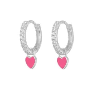Love Heart Earrings/White Gold Color/Barbie / Pink