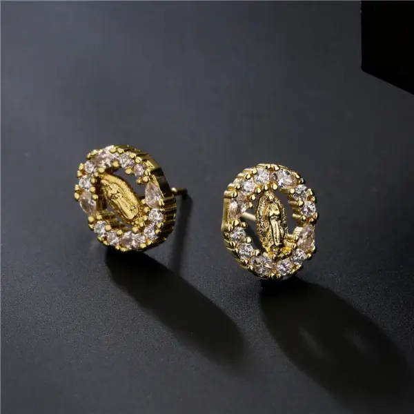 Wholesale Copper Micro-inlaid Zircon Religious Jewelry Real Gold Electroplated Maria Earrings