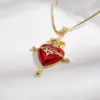 Hip-Hop INS Style Copper Color Retention Electroplated Gold Micro-Inlaid Zircon Colorful Oil Drop Cross Flower Light Heart Necklace