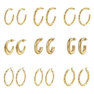 PVD Coated 18K Gold Real Gold Plated Solid Color 201 Stainless Steel Fashion Waterproof Non Tarnish Earrings